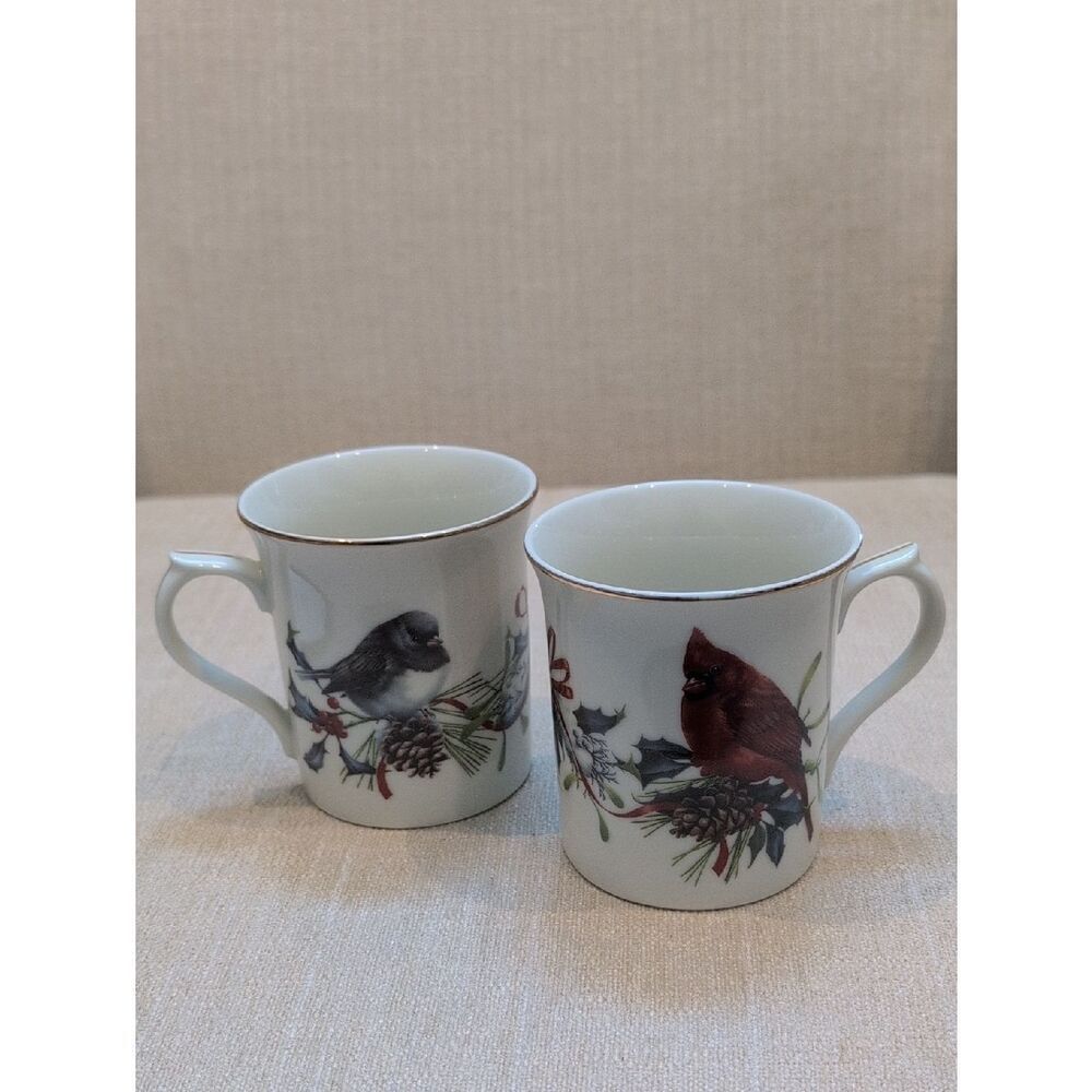Lenox Winter Greetings Bird Fine Porcelain Mug Set by Catherine McClung Set of 2